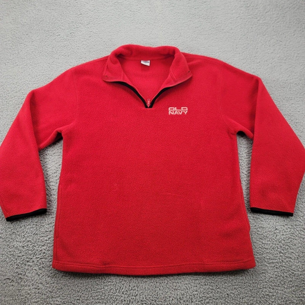 Old Navy Jacket Womens 16 Red Pull over Quarter zip Fleece Mock Neck Spell out